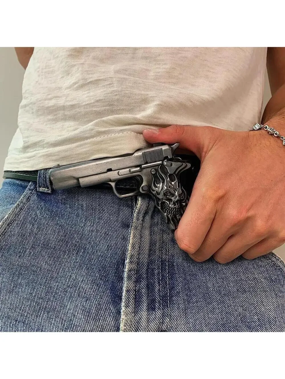 Grunge Punk Gun Skeleton Y2K 2000s style belt. 47 inches length
